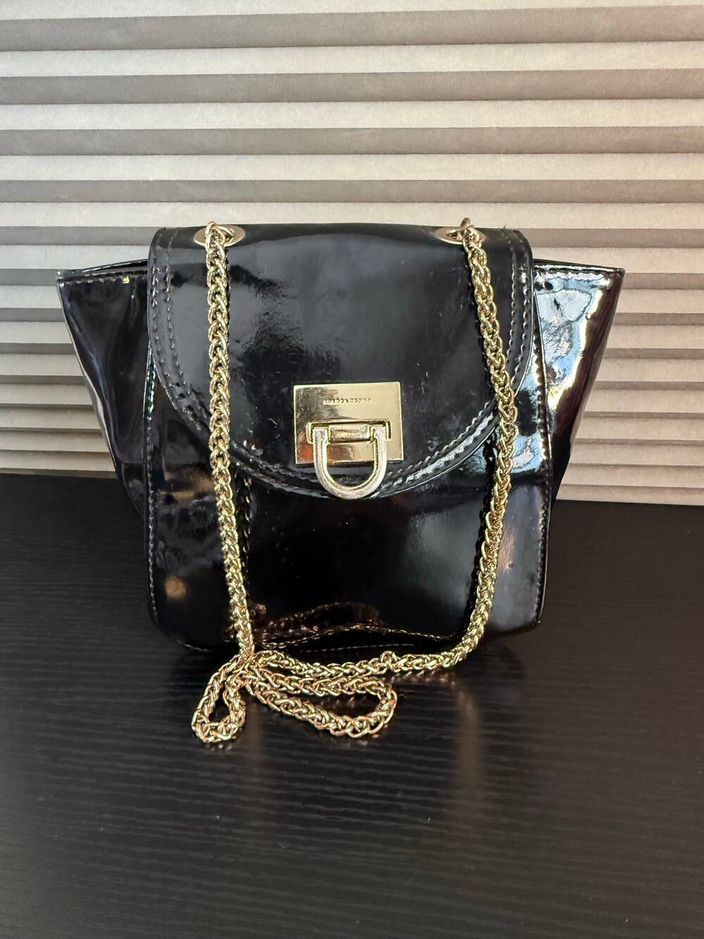 Ivanka Trump Black Patent Faux Leather Chain Crossbody Shoulder Bag Purse